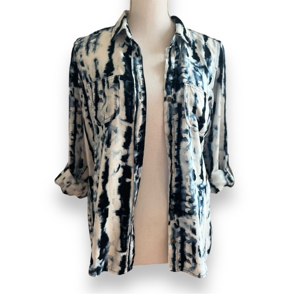 💙Rock & Republic Rare Indigo Shibori Type Soft Rayon Button Down Sz Sm💙 - Picture 3 of 16